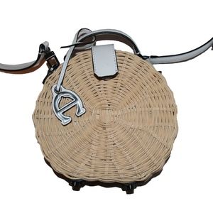 Wicker Handbag with White Leather